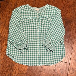LOFT outlet Women's Green Gingham print  Blouse ~Cottage core, picnic, garden